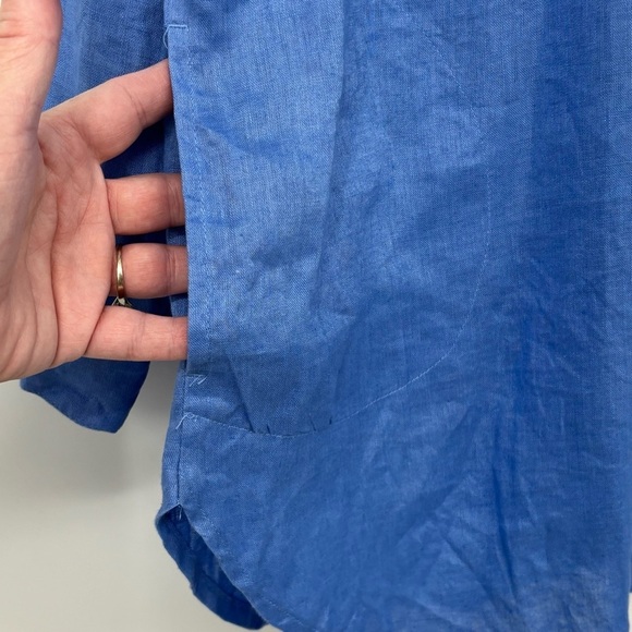 J. Jill Love Linen Casual Blue Button Down tunic top pockets Sz Med coastal - Picture 5 of 10